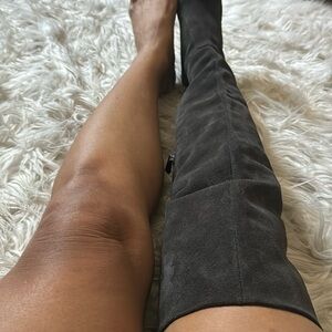 Vince Camuto over the knee dark gray suede boots